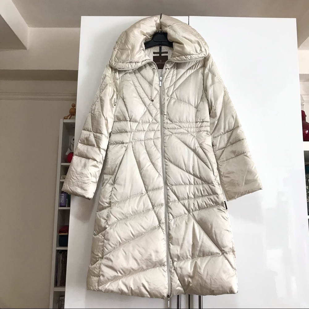 Sold! Moncler ~ Long Down Coat ~ Off White Cream ~ Sz: Small to Med